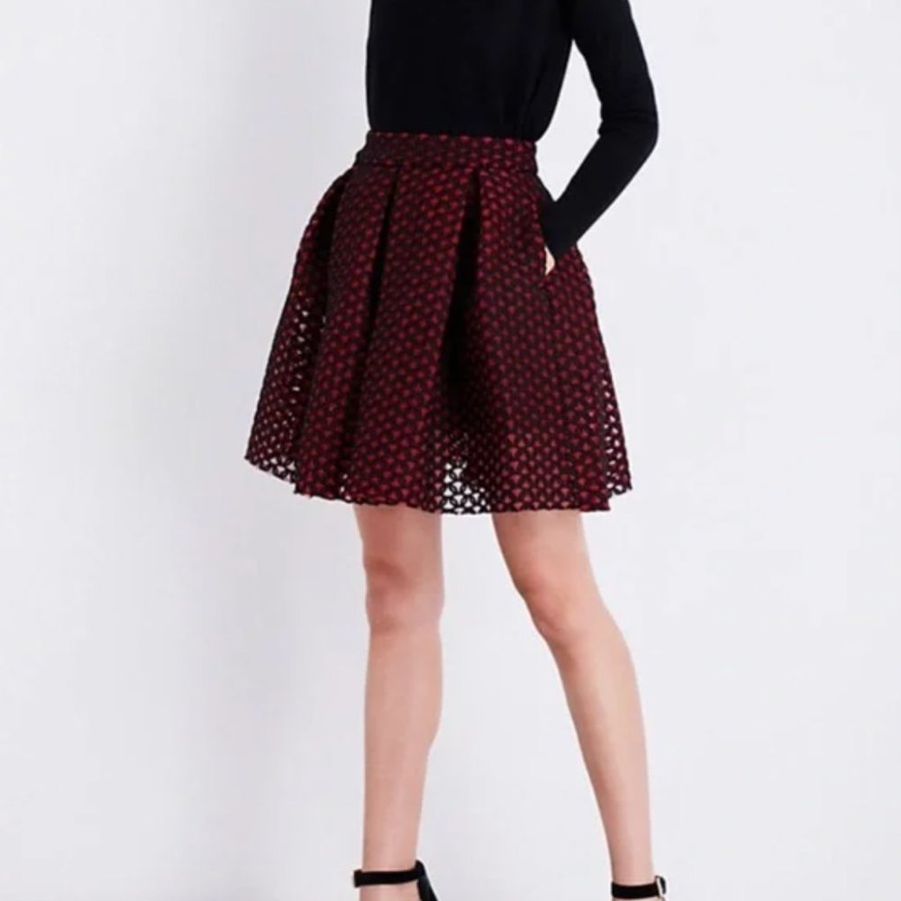 Maje Juliette Pleated Embroidered Mesh Skirt